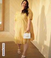 New Look Curves Yellow Check Tiered Midi Dress